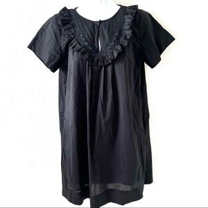 Vertigo Paris black short sleeve ruffle embroidery cotton shift dress XS